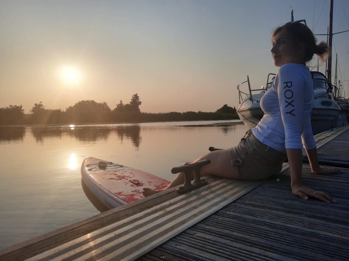 Stopping for a rest at Turf Lock while paddleboarding on the Exeter canal